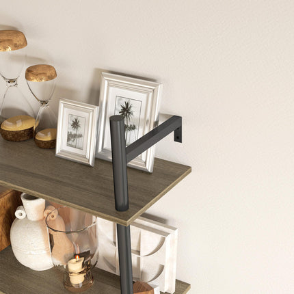 Wall Mounted Floating Shelves with 4 Hooks, Rustic Wall Shelf Unit for Living Ro