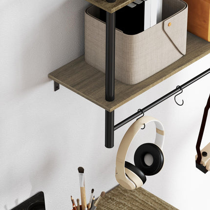 Wall Mounted Floating Shelves with 4 Hooks, Rustic Wall Shelf Unit for Living Ro
