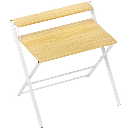 Compact Folding 2-Tier Computer Desk with Storage Shelf 86x66x82 cm - Maple Wood-effect