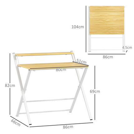 Compact Folding 2-Tier Computer Desk with Storage Shelf 86x66x82 cm - Maple Wood-effect