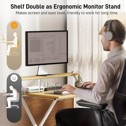 Compact Folding 2-Tier Computer Desk with Storage Shelf 86x66x82 cm - Maple Wood-effect