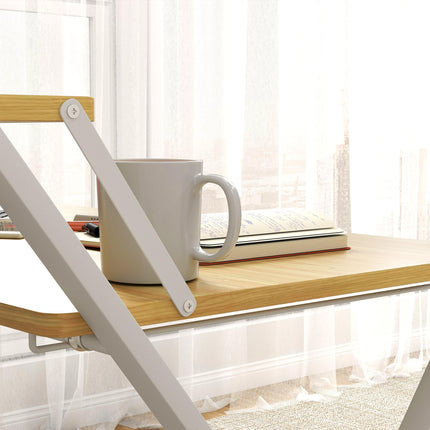 Compact Folding 2-Tier Computer Desk with Storage Shelf 86x66x82 cm - Maple Wood-effect