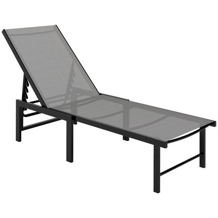 5-Level Adjustable Garden Sun Lounger Chair with Texteline Seat and Steel Frame - Grey