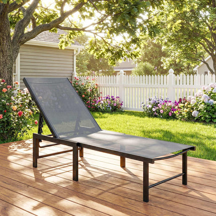 5-Level Adjustable Garden Sun Lounger Chair with Texteline Seat and Steel Frame - Grey