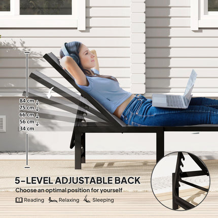 5-Level Adjustable Garden Sun Lounger Chair with Texteline Seat and Steel Frame - Grey