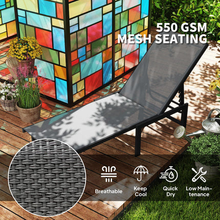 5-Level Adjustable Garden Sun Lounger Chair with Texteline Seat and Steel Frame - Grey