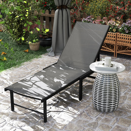 5-Level Adjustable Garden Sun Lounger Chair with Texteline Seat and Steel Frame - Grey