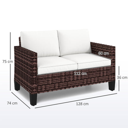 Two-Seater Outdoor Rattan Sofa with Cushions - Brown