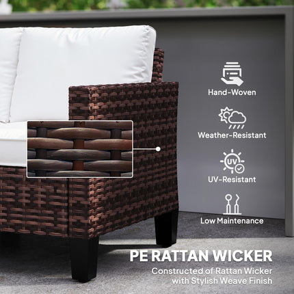 Two-Seater Outdoor Rattan Sofa with Cushions - Brown