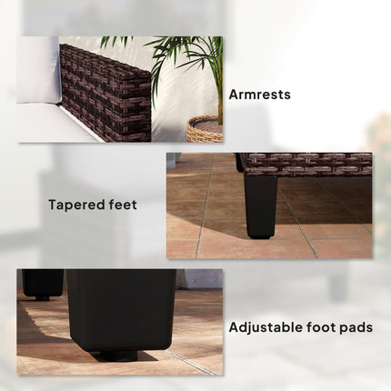 Two-Seater Outdoor Rattan Sofa with Cushions - Brown