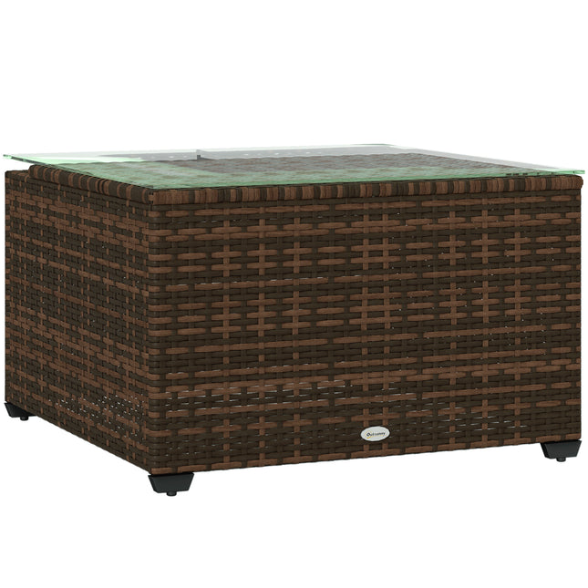 62cm Rattan Side Table with Tempered Glass Top - Brown
