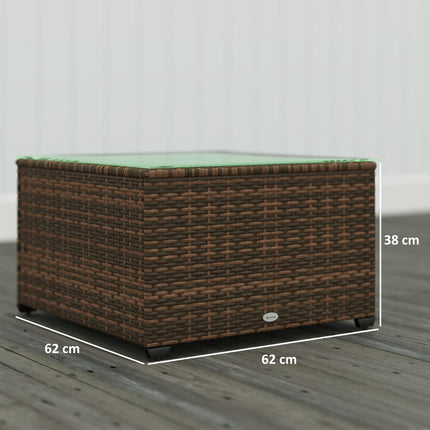 62cm Rattan Side Table with Tempered Glass Top - Brown
