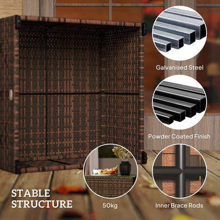 62cm Rattan Side Table with Tempered Glass Top - Brown