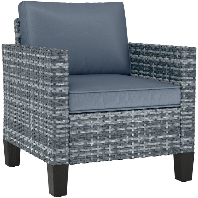 Single Rattan Armchair with Cushions for Outdoor Seating - Light Grey