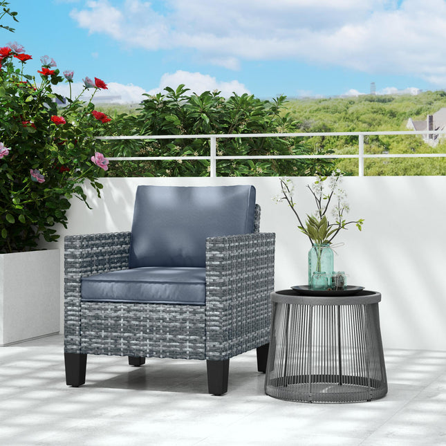 Single Rattan Armchair with Cushions for Outdoor Seating - Light Grey