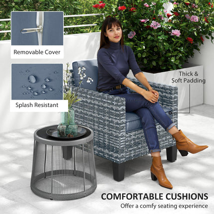 Single Rattan Armchair with Cushions for Outdoor Seating - Light Grey