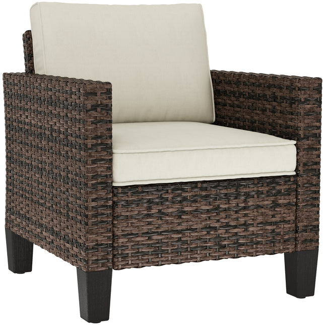 Single Rattan Armchair with Cushions - Brown