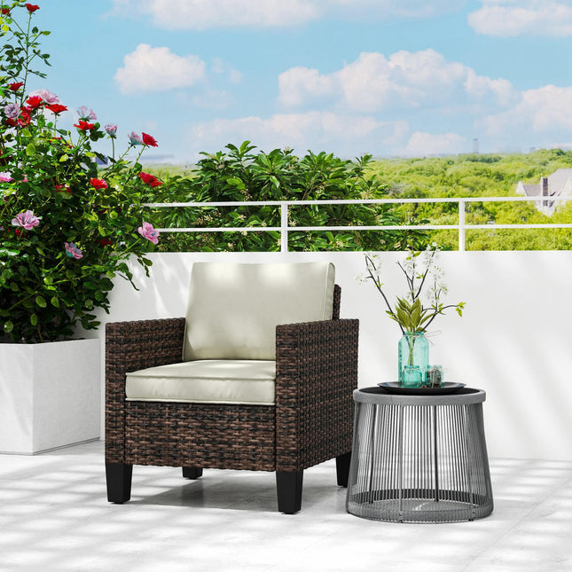 Single Rattan Armchair with Cushions - Brown
