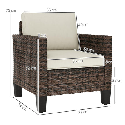 Single Rattan Armchair with Cushions - Brown
