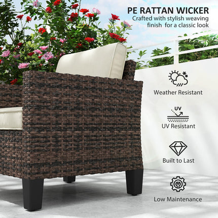 Single Rattan Armchair with Cushions - Brown