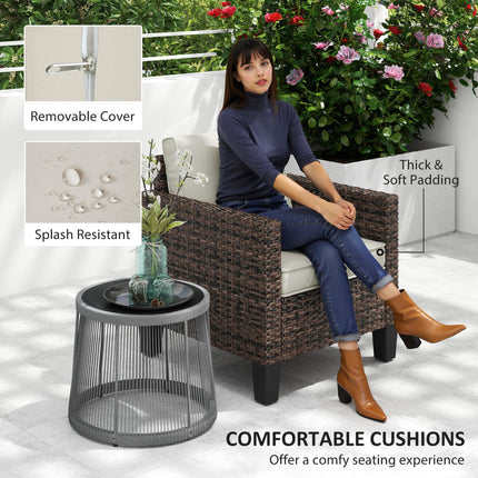 Single Rattan Armchair with Cushions - Brown