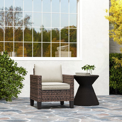 Single Rattan Armchair with Cushions - Brown