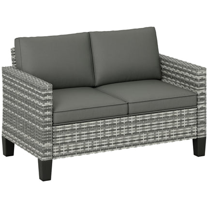 Two-Seater Rattan Outdoor Sofa with Cushions - Light Grey