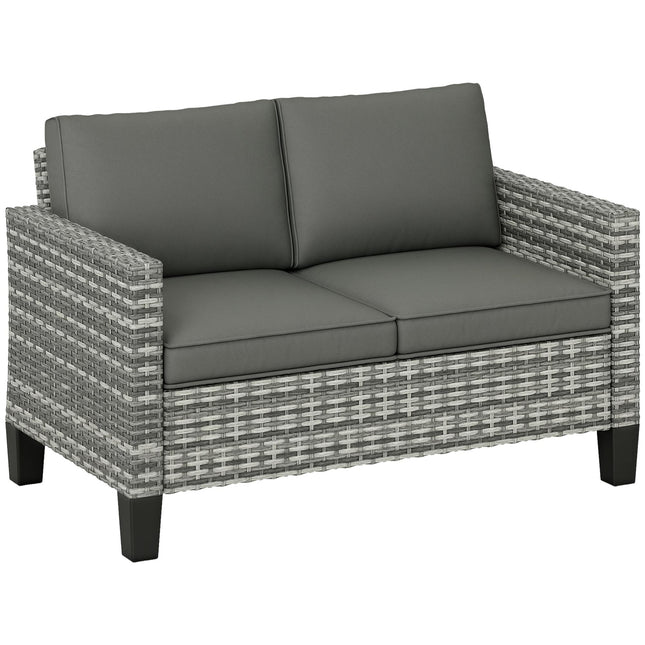 Two-Seater Rattan Outdoor Sofa with Cushions - Light Grey