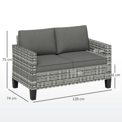 Two-Seater Rattan Outdoor Sofa with Cushions - Light Grey