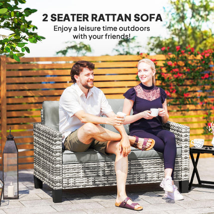 Two-Seater Rattan Outdoor Sofa with Cushions - Light Grey