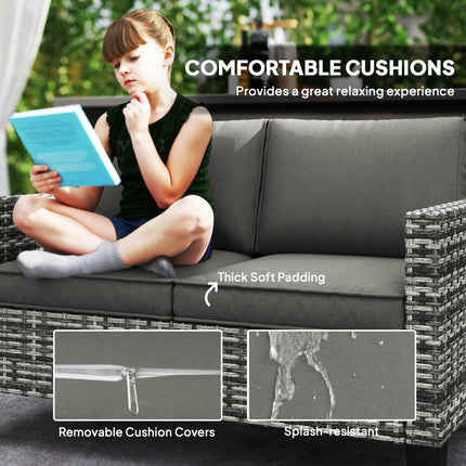 Two-Seater Rattan Outdoor Sofa with Cushions - Light Grey