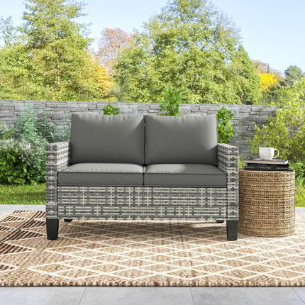 Two-Seater Rattan Outdoor Sofa with Cushions - Light Grey