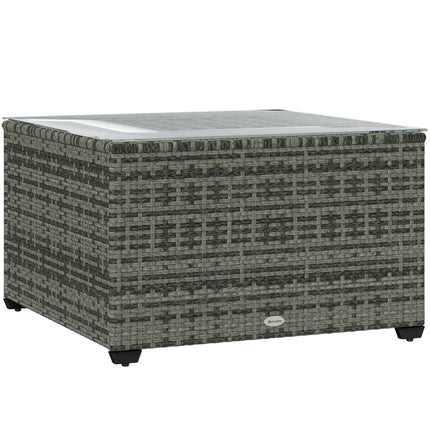 62 x 62cm Rattan Side Table with Glass Top - Light Grey