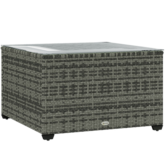 62 x 62cm Rattan Side Table with Glass Top - Light Grey