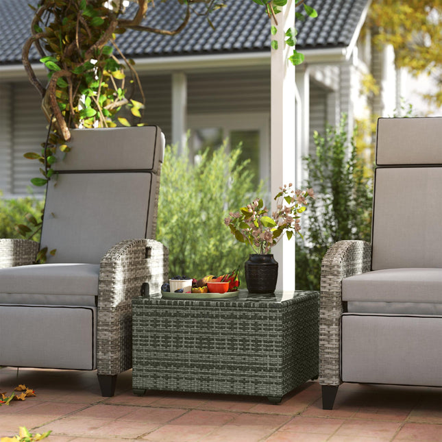 62 x 62cm Rattan Side Table with Glass Top - Light Grey
