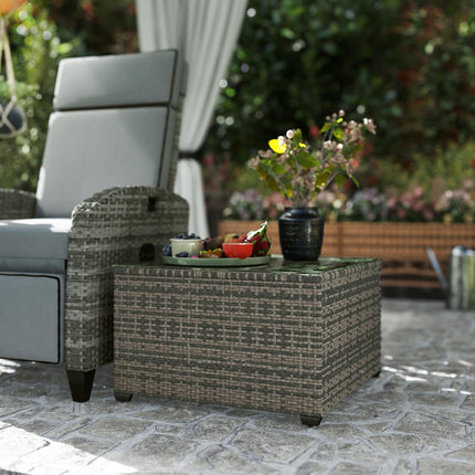 62 x 62cm Rattan Side Table with Glass Top - Light Grey