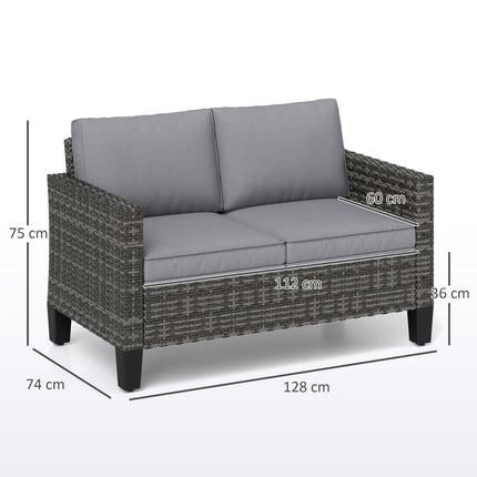 Two-Seater Outdoor Rattan Sofa with Cushions - Dark Grey