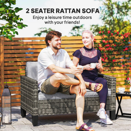 Two-Seater Outdoor Rattan Sofa with Cushions - Dark Grey