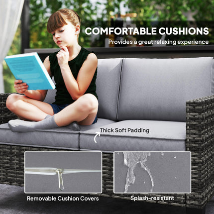 Two-Seater Outdoor Rattan Sofa with Cushions - Dark Grey