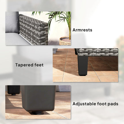 Two-Seater Outdoor Rattan Sofa with Cushions - Dark Grey