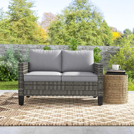 Two-Seater Outdoor Rattan Sofa with Cushions - Dark Grey