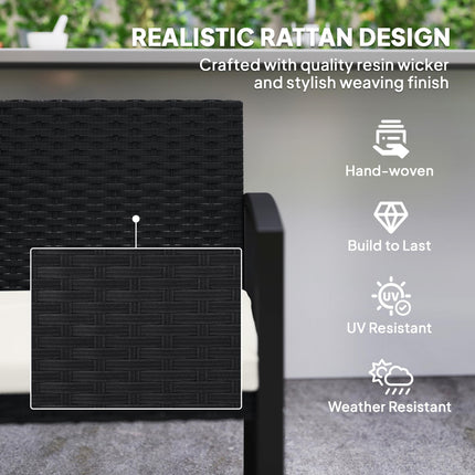 Two-Seater Rattan Garden Bench with Cushion - Beige/Black