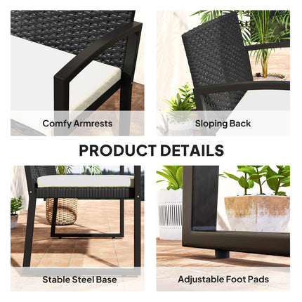 Two-Seater Rattan Garden Bench with Cushion - Beige/Black