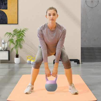 6kg Soft Kettlebell with Non-Slip Handle for Home Gym Strength Training - Purple and Grey