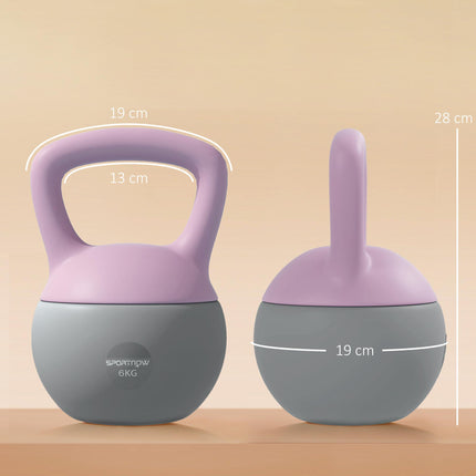 6kg Soft Kettlebell with Non-Slip Handle for Home Gym Strength Training - Purple and Grey