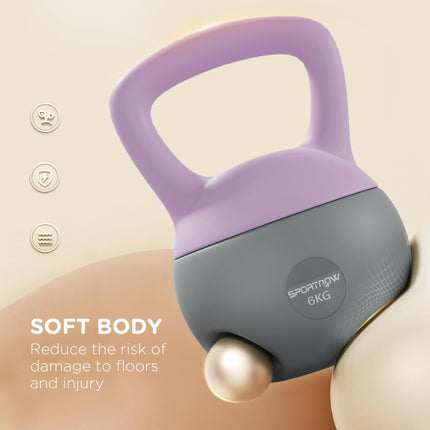 6kg Soft Kettlebell with Non-Slip Handle for Home Gym Strength Training - Purple and Grey