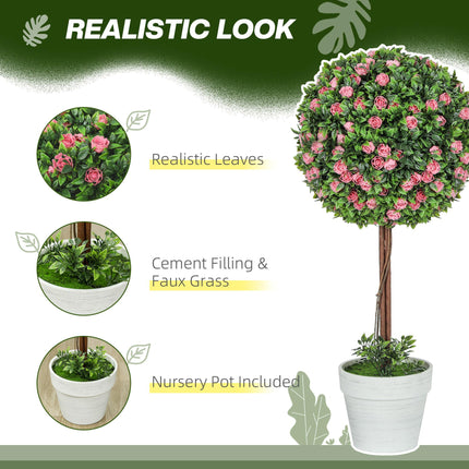 Set of 2 Decorative 60cm Ball Topiary Rose Artificial Plants in Pots - Pink