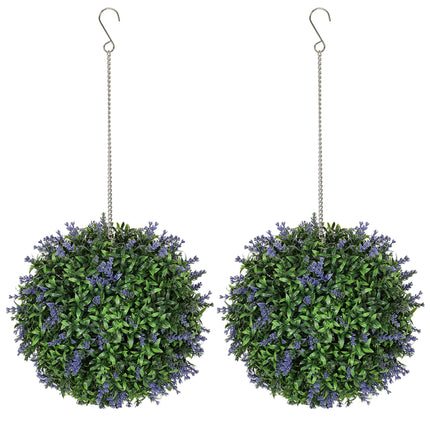 Set of 2 UV-Protected Artificial Plant Topiary Balls 27cm for Indoor Outdoor Decor - Purple