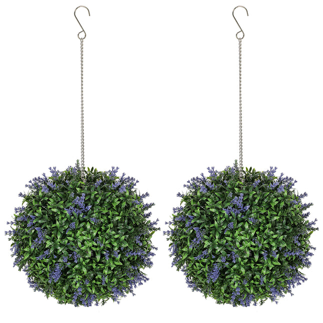 Set of 2 UV-Protected Artificial Plant Topiary Balls 27cm for Indoor Outdoor Decor - Purple