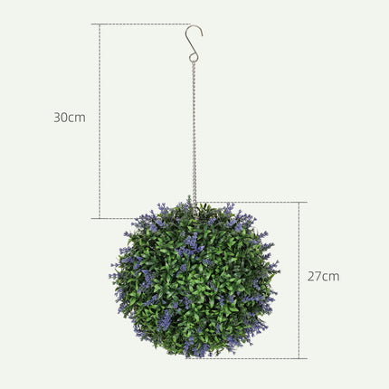 Set of 2 UV-Protected Artificial Plant Topiary Balls 27cm for Indoor Outdoor Decor - Purple